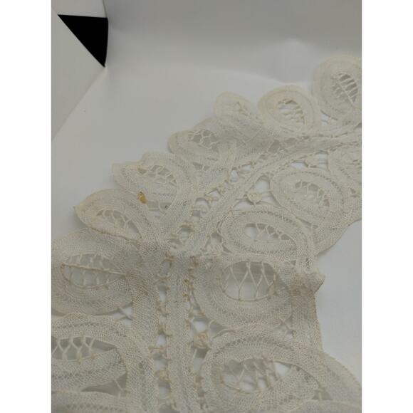 Vintage Round Battenburg Lace Insert - Yellowed from Age - 13" x 12" - Picture 2 of 5